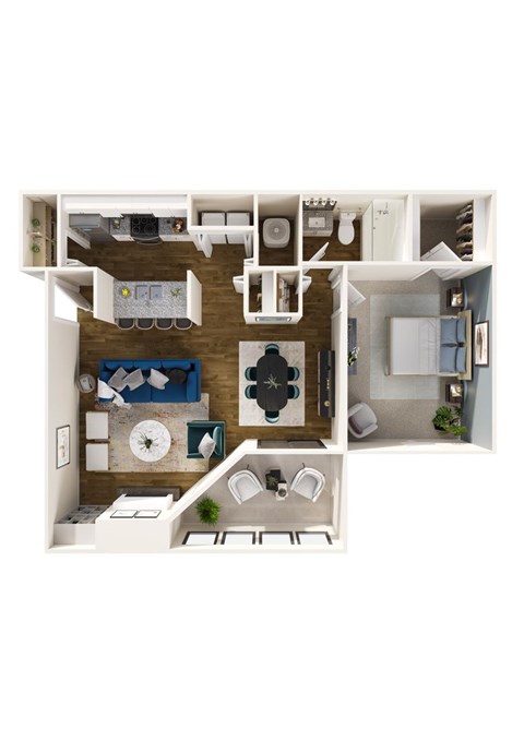 Floor plan for 1 bed, 1 bath, 940 sqft
